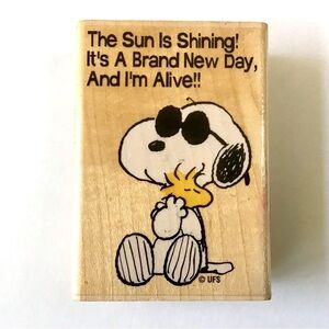 Vintage Snoopy Woodstock Hug Wooden Rubber Stamp Peanuts 2002 Stampabilities